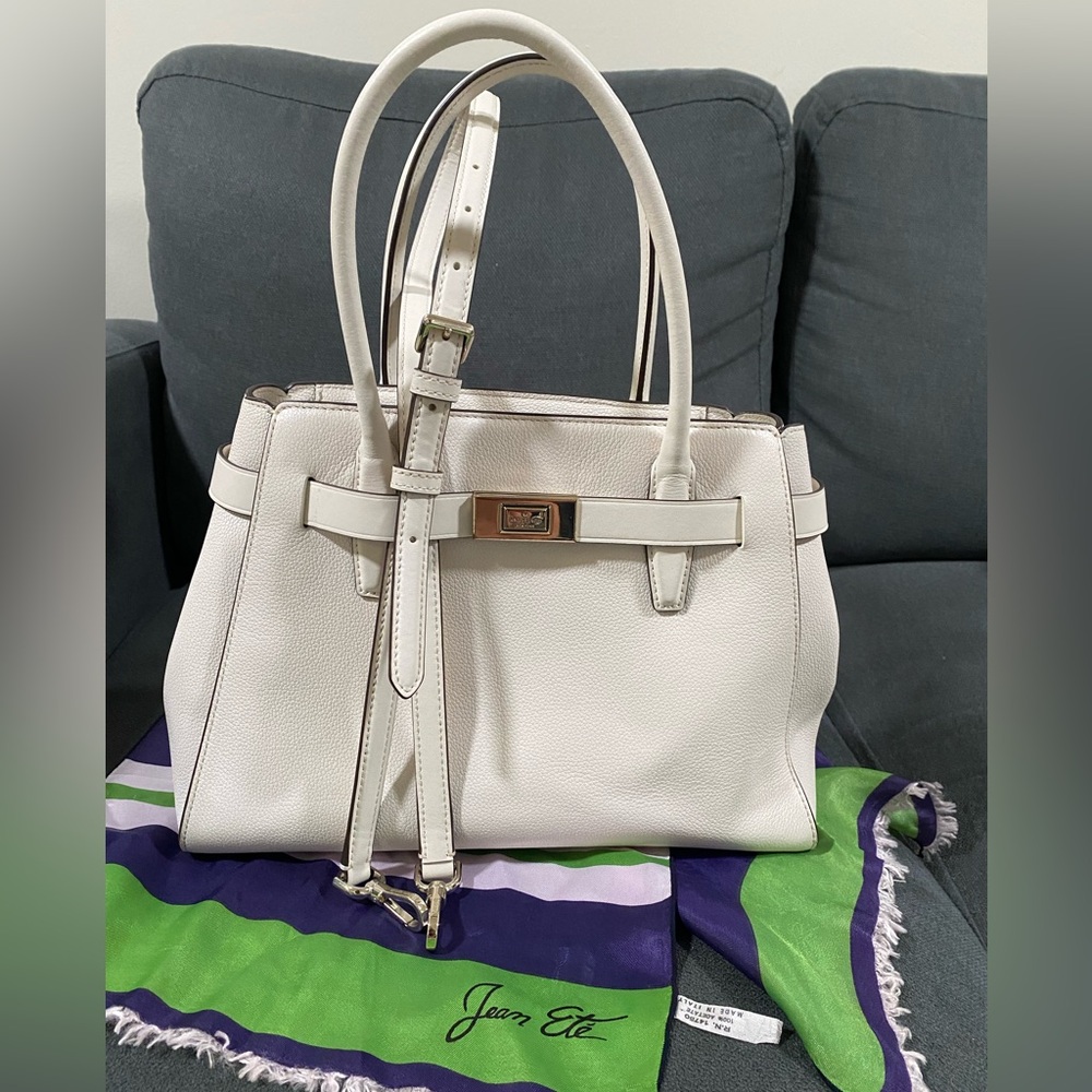 Kate Spade ♠️ Lucia Medium Crossbody Leather Satchel in Parchment (White) - Picture 14 of 17